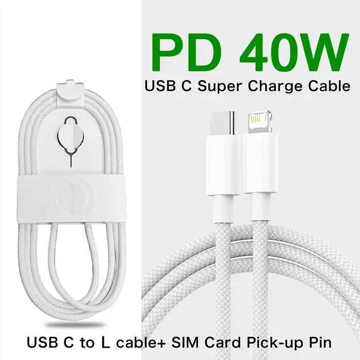 Câble charge rapide PD 60W Type C tissé pour iPhone 13 14 12 11