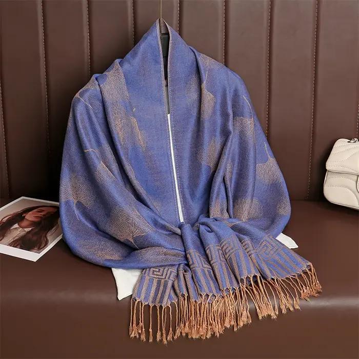 Style ethnique gland couverture épaisse Pashmina nouveau hiver chaud châle enveloppement cachemire Jacquard écharpe femm
