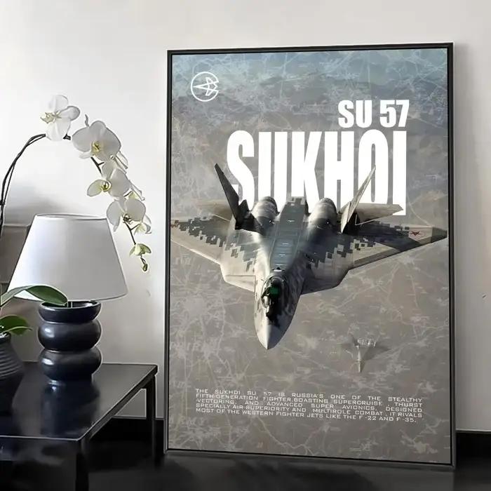Affiche d'avion de chasse russe SU 57 moderne pour décoration murale imperméable en papier, pour salon, chambre, bar, couloir, occasions spéciales
