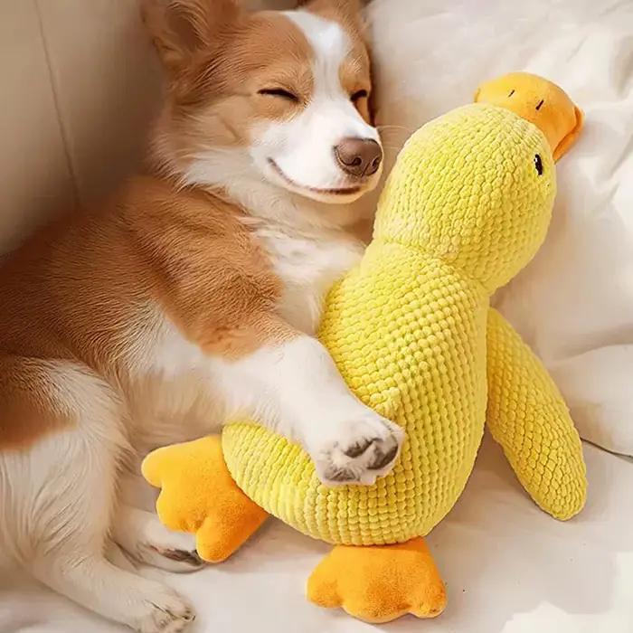 Jouet en forme de canard en polaire pour chiens, résistant aux morsures, avec son de couinement, soulagement pour les dents, compagnon doux pour petits et grands chiens occasions spéciales