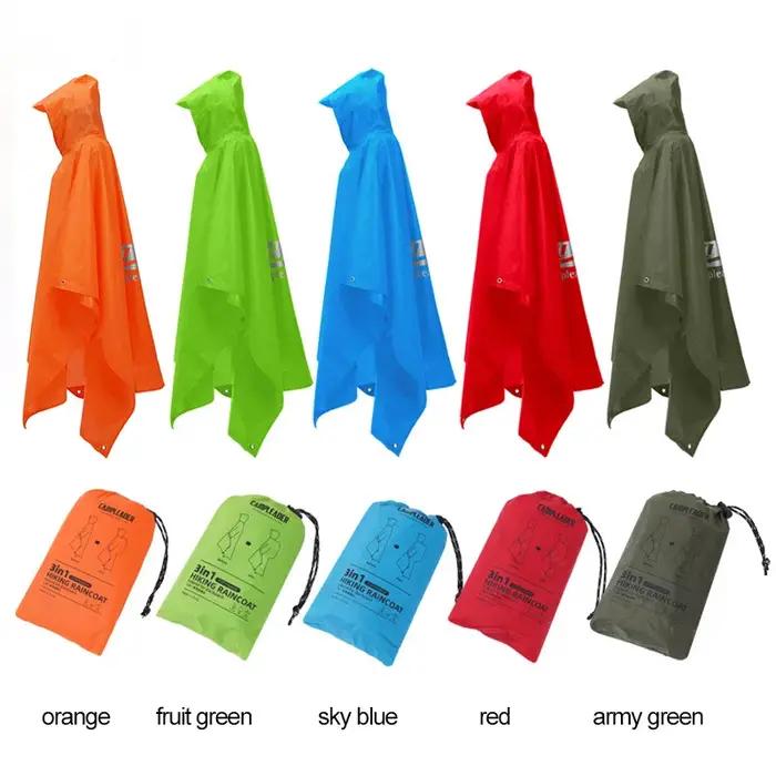 Poncho de pluie imperméable pour randonnée, camping, moto et voyage en polyester 210T pour adultes universel en bleu, jaune, rouge, noir ou vert