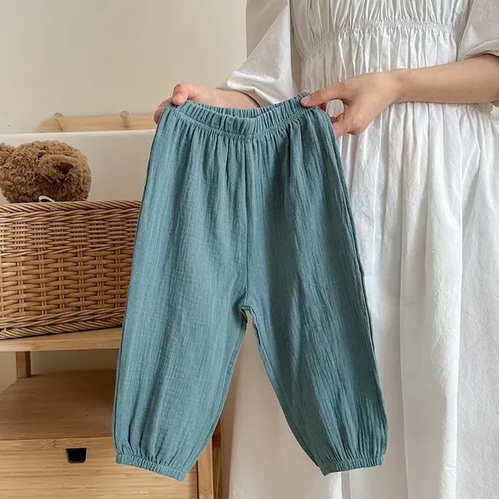 Pantalons simples pour enfants, couleur unie, vêtements d'été, fins, amples, Anti-moustiques, bouffants pour bébés filles, pantalons décontractés
