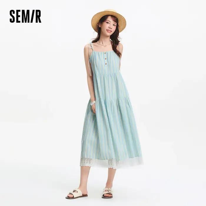 Semir texturé robe rayée femmes doux 2025 été nouveau Style de vacances dentelle sans bretelles robe