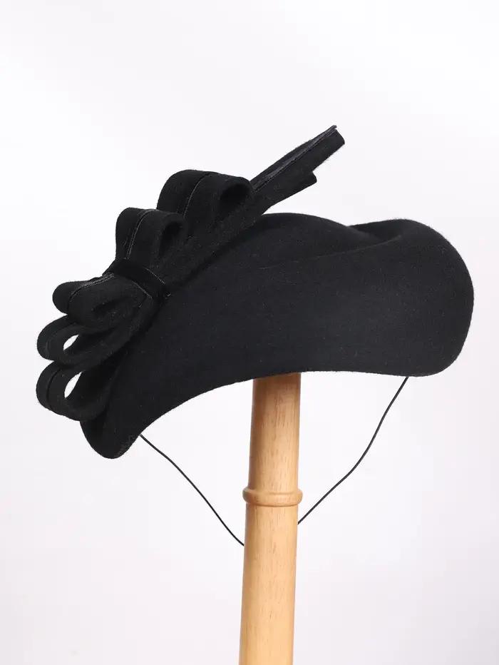 Chapeaux fascinateurs en feutre de laine noire FS élégants pour mariage, cérémonie, thé, cocktail, église avec nœud occasions spéciales femmes