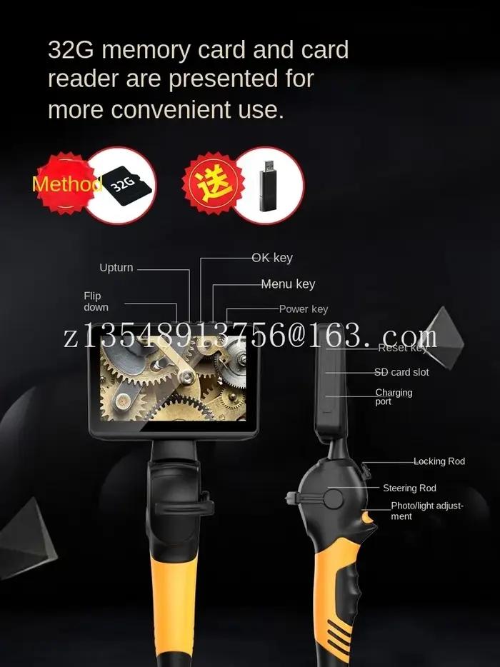 Endoscope Industriel à Charnière pour Touristes, Écran CS60 de 4.5 Pouces, 720P, 8LED, Multifonction