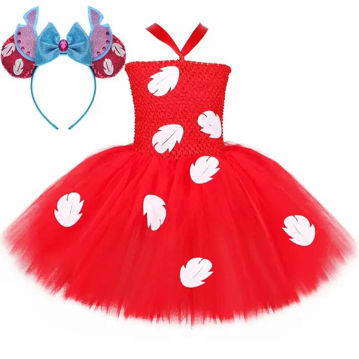 Lilo robe de princesse Costume pour filles rouge feuille tropicale