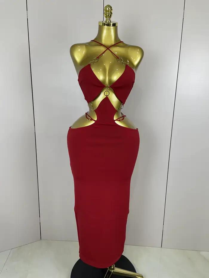 Sexy licou évider sans manches noir rouge moulante longue robe de pansement 2025 femmes célébrer élégant luxe anniversai