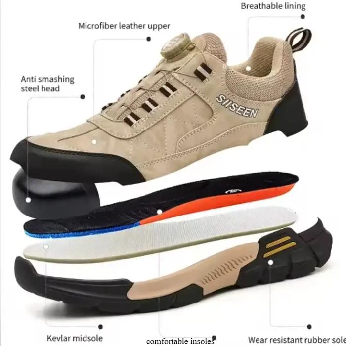 Chaussures de sécurité pour hommes en promotion – Chaussures de travail à embout d'acier anti-choc et anti-perforation, décontractées, avec bouton rotatif et antidérapantes