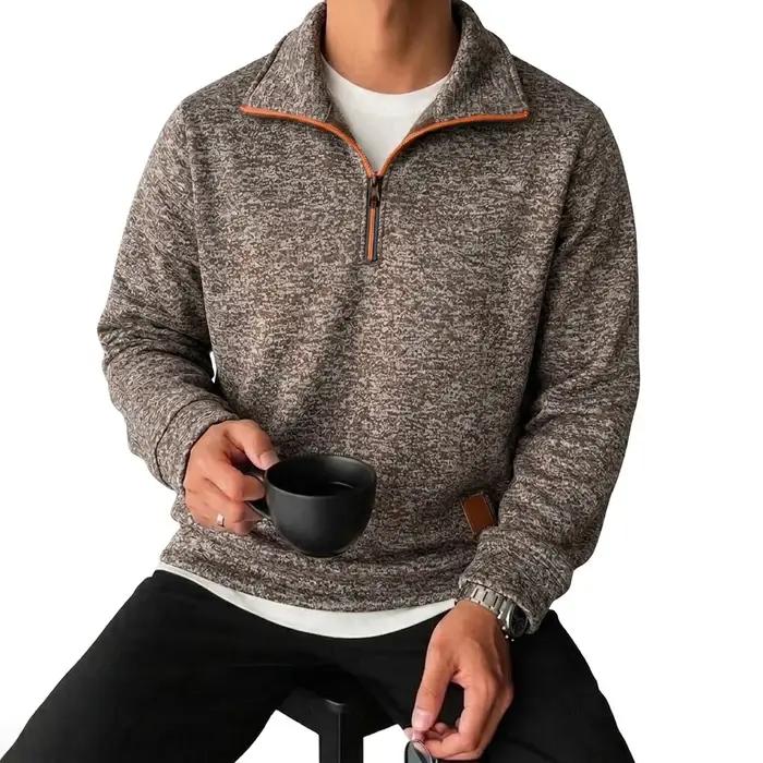 Sweat-shirts à manches longues pour hommes, à demi-zip, unis, de luxe, à capuche zippée, décontracté