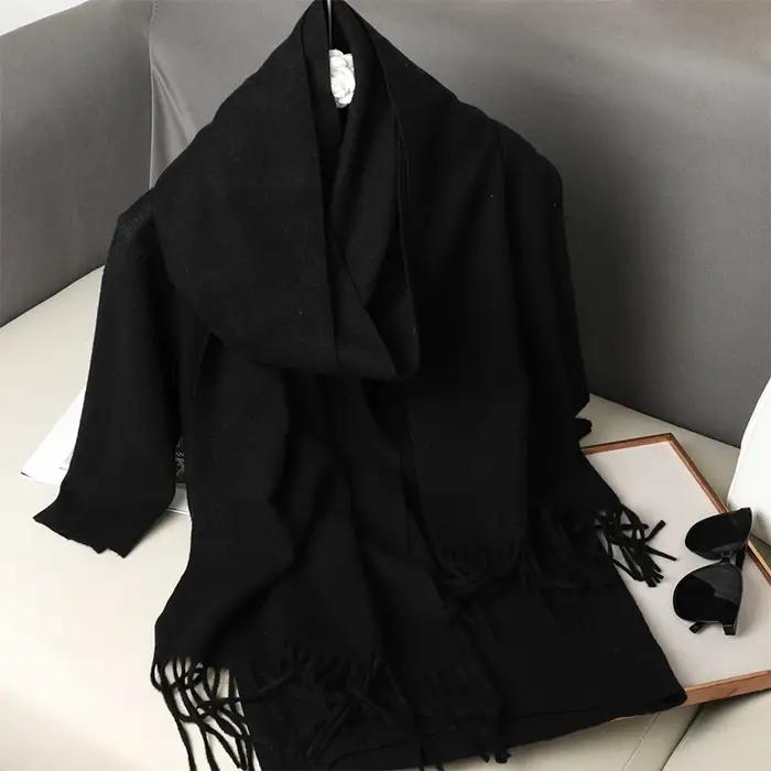 Écharpe en Cachemire pour Femme, Longue et Chaude, Hijab Solide, Châle Rond, Pashmina, Bandana, 62 D