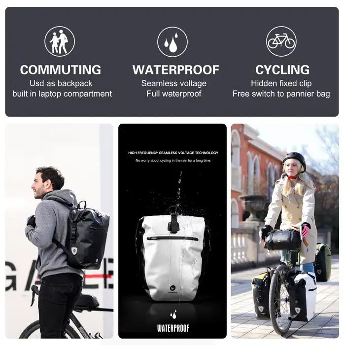 Rhinowalk – sac de vélo 100% étanche, grande capacité de 27l, multifonctionnel, porte-bagages arrièr