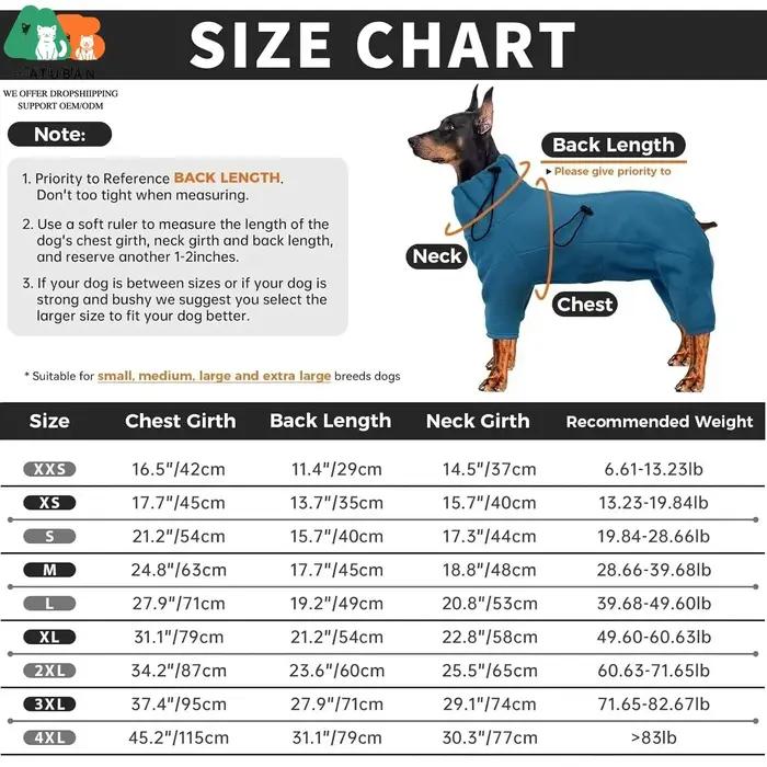 ATUBAN Manteau d'hiver pour chien, combinaison en polaire, veste sweat-shirt pour chien, pyjama intégral pour la randonnée, la marche et le sommeil du chien
