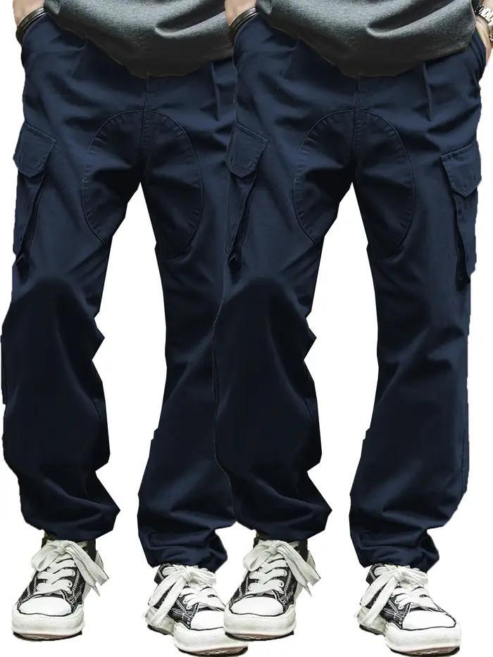 Pantalons cargo vintage style marin britannique hommes 100% coton toutes saisons grandes poches plissées ajustement lâche ocasions décontractées
