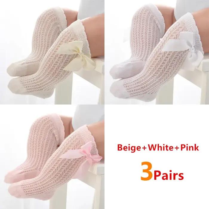 3 paires/lot été bébé filles chaussettes enfant en bas âge infantile nœud coton maille respirant