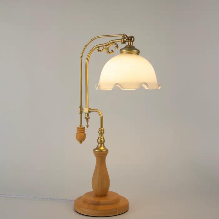 Lampe de table fleur rétro, abat-jour en verre, lampe de chevet, chambre à coucher