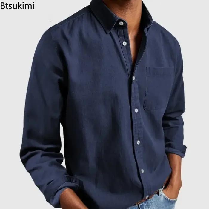 2026 mode vêtements pour hommes respirant coton à manches longues chemise ample décontractée