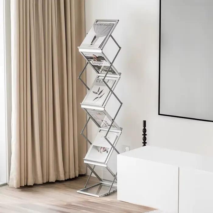 Étagère d'exposition en acrylique T1 pliante en alliage d'aluminium, armoire de rangement pour journ