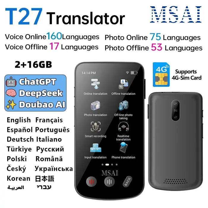 Traducteur MSAI T27 160 langues - Appareil traduction photo voix 4G SIM - Traducteur voyage