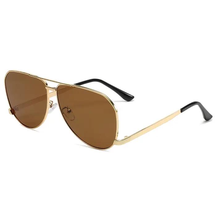 Lunettes de soleil surdimensionnées rectangulaires anti-lumière pour femme - Monture métal vintage punk UV400