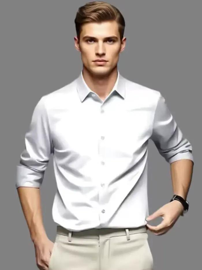 Chemise formelle homme 6XL sans repassage en soie glacée, manches longues, pour le bureau, grande ta