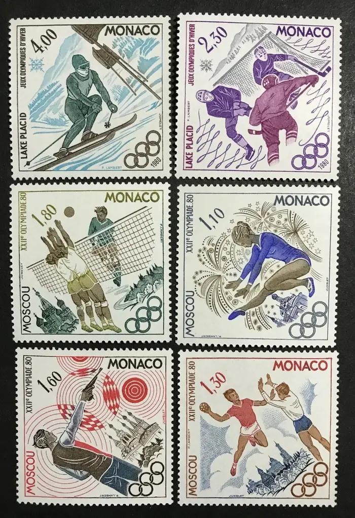 6 Pcs/Set Nouveau Monaco Timbres 1980 Moscou Jeux Gravure Timbres MNH