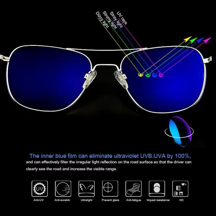 AO-Lunettes de soleil de marque de luxe pour hommes, lunettes de soleil pilote d'aviation militaire