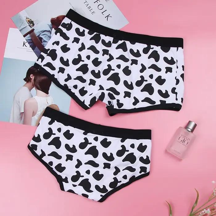 Sous-vêtements sexy en coton pour couples amoureux, boxer pour hommes et femmes, culottes respirantes, shorts College, caleçons à motif de vache, vêtements