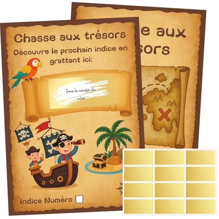 Ensemble de jeu de chasse au trésor sur le thème des pirates, 12 pièces, avec cartes d'écriture + 10