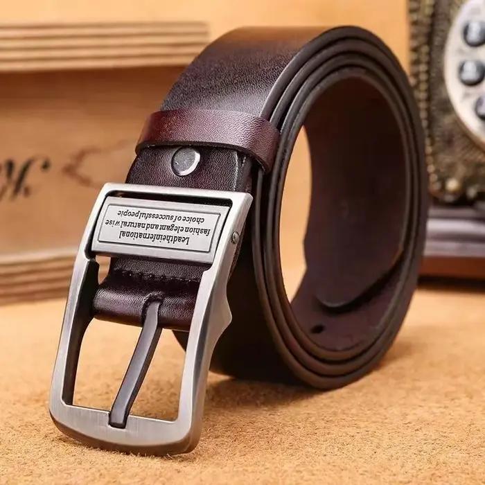 Ceinture en cuir de vachette décontractée avec broche en alliage métallique pour homme occasion spéciale style moderne
