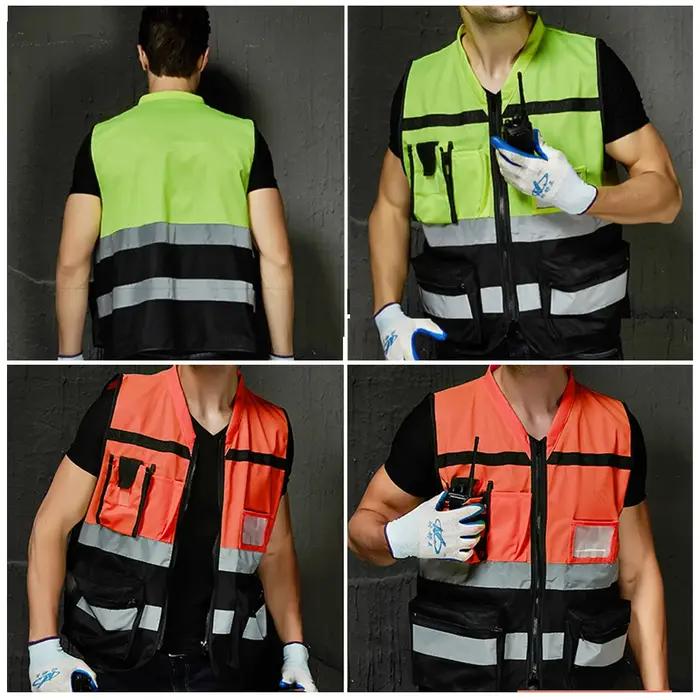 Gilet de travail robuste avec fermeture éclair et poches pour hommes et femmes, polyester tricoté, pour construction et mines, uniforme d'ingénieur ou de volontaire, cadeau professionnel pour homme ou femme