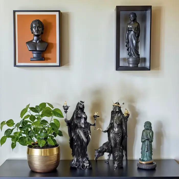 La sorcière de la nuit hécate déesse grecque avec ses chiens de Sculpture magique sous-monde lumière messager résine Statue