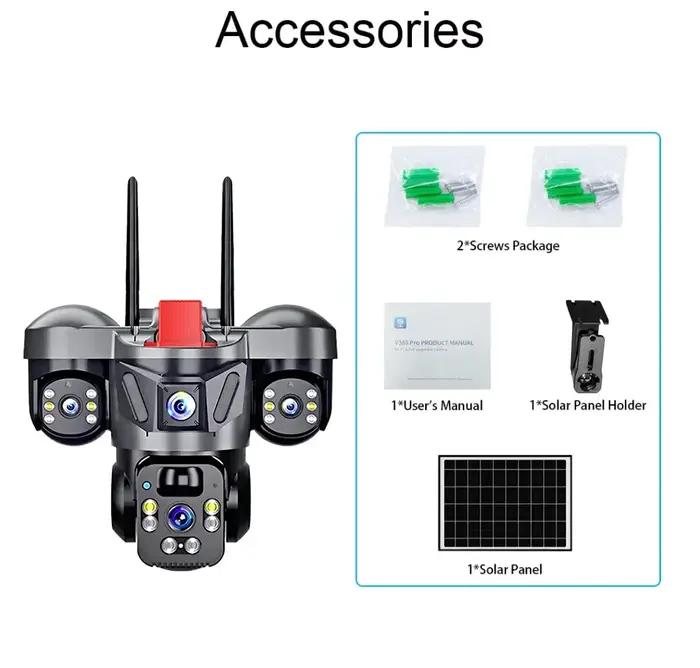 Caméra solaire extérieure 4G PTZ 8MP triple objectif surveillance maison carte mémoire haute vitesse panneau