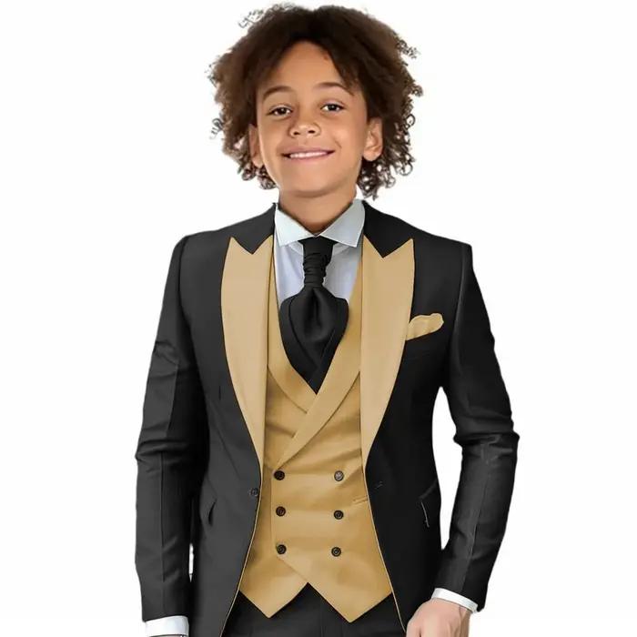 Costumes formels pour garçons, ensemble de fête de mariage, veste à revers avec pantalon, gilet, smo