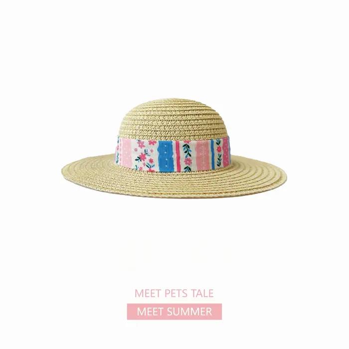Chapeau de paille pour chiens motif floral protecteur pour aventures en plein air conte d'animaux occassions spéciales chiens