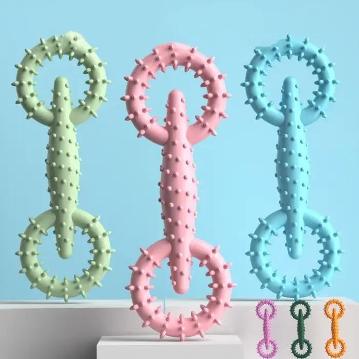 Jouet à mâcher en caoutchouc pour chiens indestructible double anneau pour nettoyer les dents et favoriser le bien-être oral des animaux de compagnie occasions quotidiennes et cadeaux spéciaux