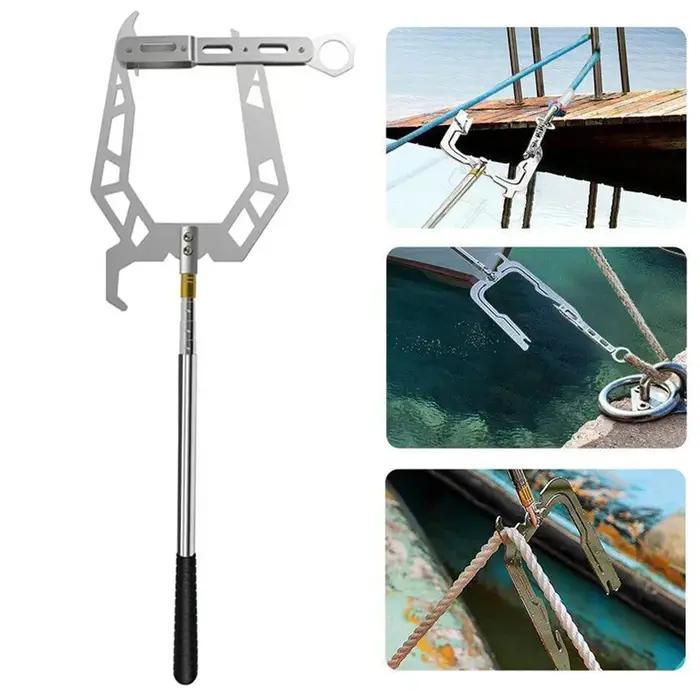 Outil manuel de tirage de corde longue portée pour cordage d'amarrage et crochets de quai, accessoire pour bateaux et kayaks