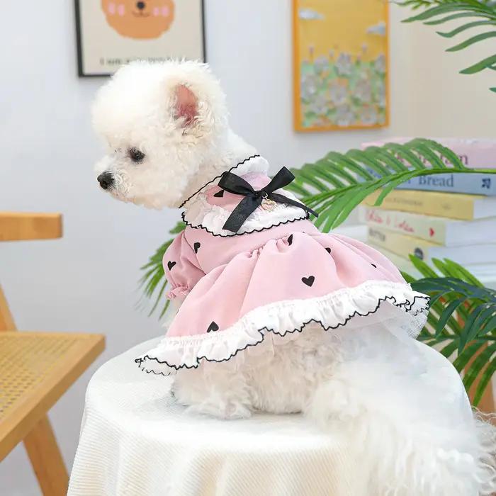 Robe en dentelle romantique et douce pour chien de printemps et d'été en rose et blanc pour promenades et événements spéciaux