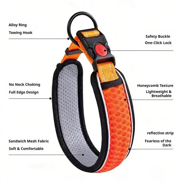 Collier pour chien avec boucle de verrouillage anti-évasion, collier en nylon respirant et confortable pour chiens de grande et petite taille, fournitures pour animaux de compagnie