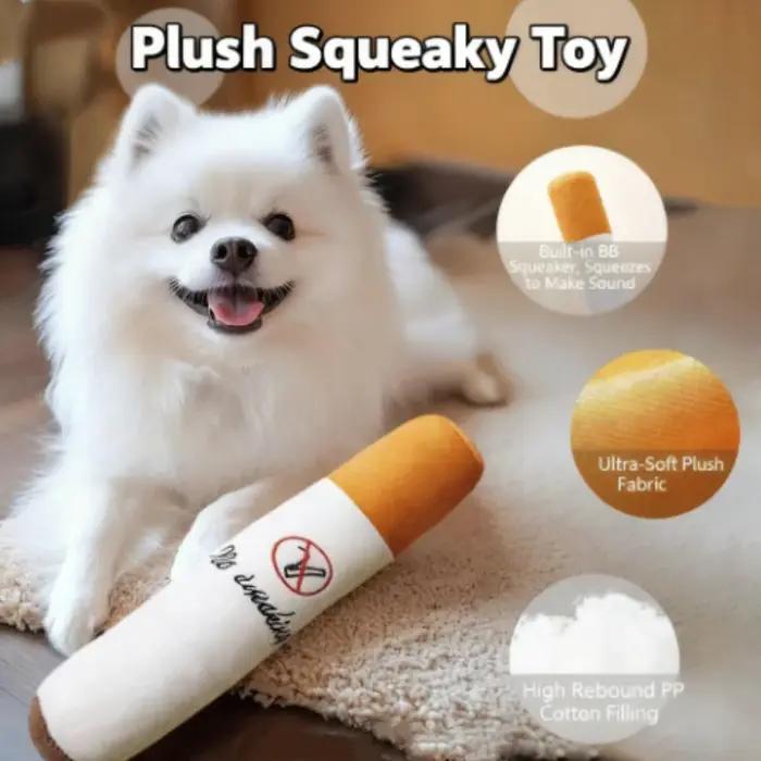 Jouet à mâcher en forme de cigare pour chien, jouet grinçant en polaire résistante pour nettoyage des dents et jeu amusant