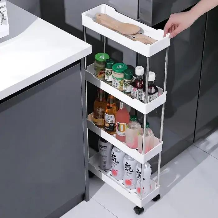 Étagère de rangement amovible à 3/4 niveaux pour espaces étroits chariot à roulettes étagère de salle de bain étagères de cuisine pour espaces étroits étagère de finition latérale