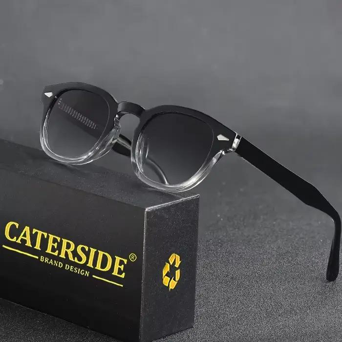 CATERSIDE rétro hommes lunettes de soleil rond Punk acide propionique broche Temple luxe lunettes de