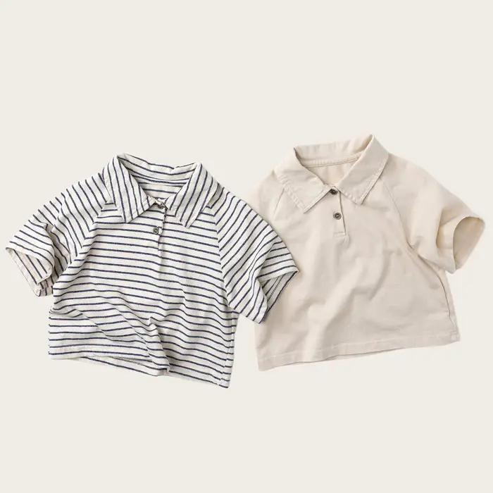 T-shirt polo en coton unisexe pour enfants de style coréen, respirant, à manches courtes, pour garço