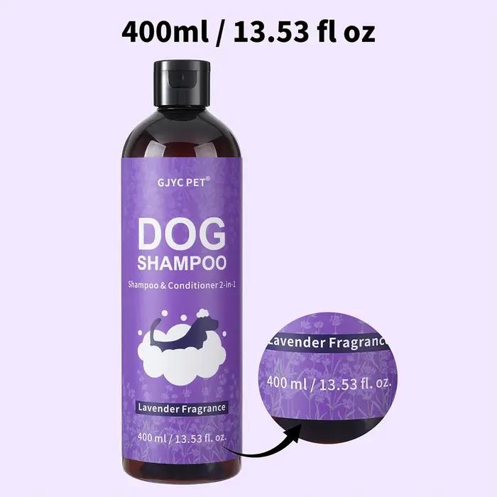Shampooing et après-shampooing 2 en 1 pour chien, parfum lavande, apaisant, désodorisant, hydratant, pour un pelage brillant, hypoallergénique, pour chiens et chats