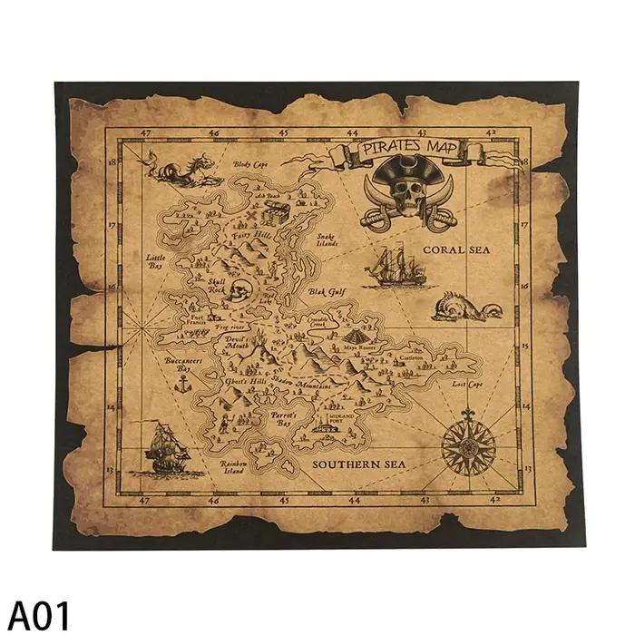 Carte de chasse au trésor d'aventure pirate, affiche rétro en papier kraft, cartes pour enfants, jeu