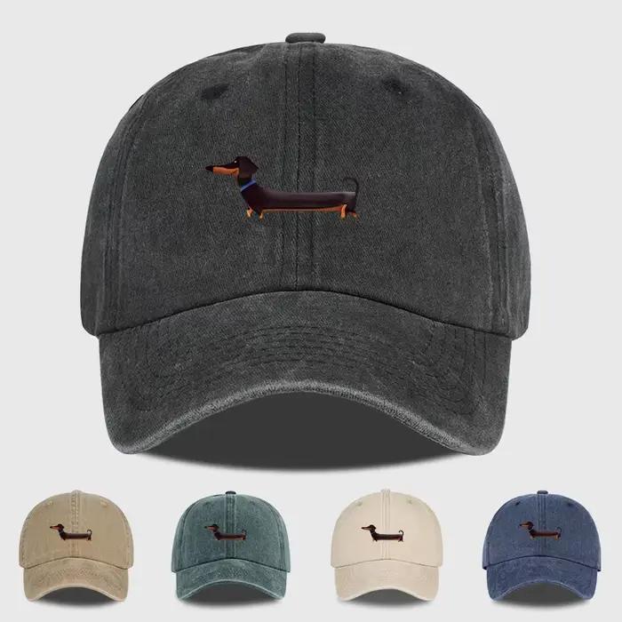 Casquette de baseball lavée à imprimé teckel style rétro adorable sur le thème des chiens idéale pour les promenades en plein air et les rassemblements d'animaux cadeau idéal
