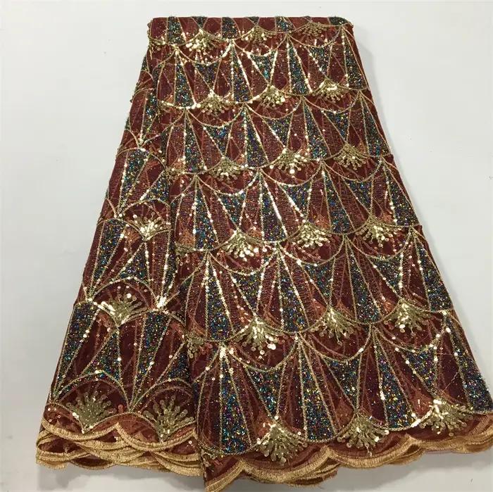 Tissu de mariée en dentelle de tulle de luxe français, haute qualité, paillettes africaines, maille,