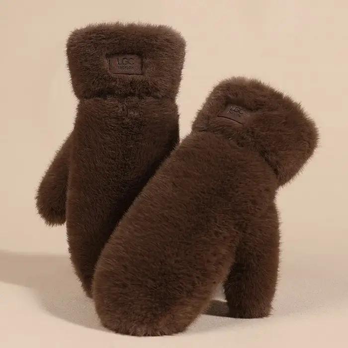 Gants d'hiver en fausse fourrure de lapin pour femmes, coupe-vent, peluche épaisse et chaude, en cac