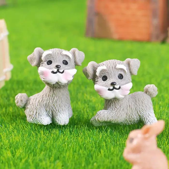 Mignon gris Schnauzer Mini Figurines Miniature Micro paysage voiture ornement dessin animé chien en pot bricolage fée maison de poupée jardin décor