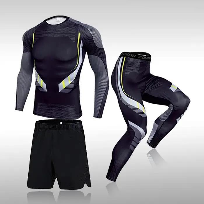 Ensemble de 3 pièces pour hommes, combinaison de Sport d'entraînement, de gymnastique, de Fitness, d