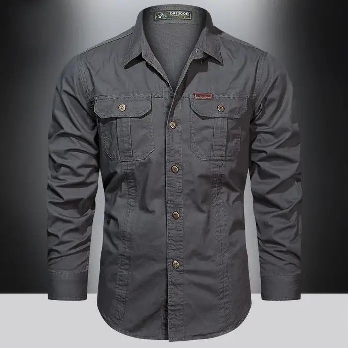 Chemise Cargo Hommes en Coton Beige Khaki Vert Militaire Noir Gris Rouge Bleu Foncé Décontractée Pour Activités Extérieures Occasions Spéciales